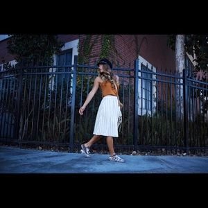 White mid length striped skirt